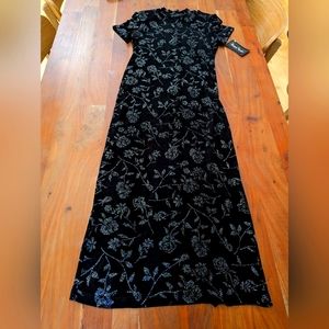 Vintage Ronni Nicole Black Long stretchy mock neck dress, sparkly flowers size 4